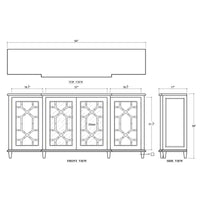 White mid-century credenza, schematic diagram with measurements.