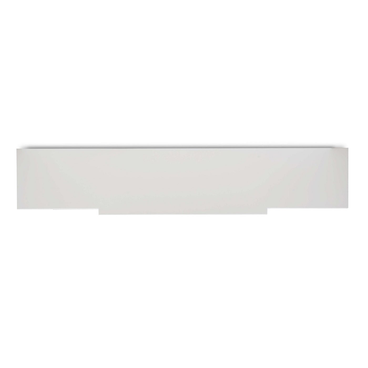 White mid-century credenza, top view, wood finish.