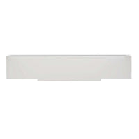 White mid-century credenza, top view, wood finish.