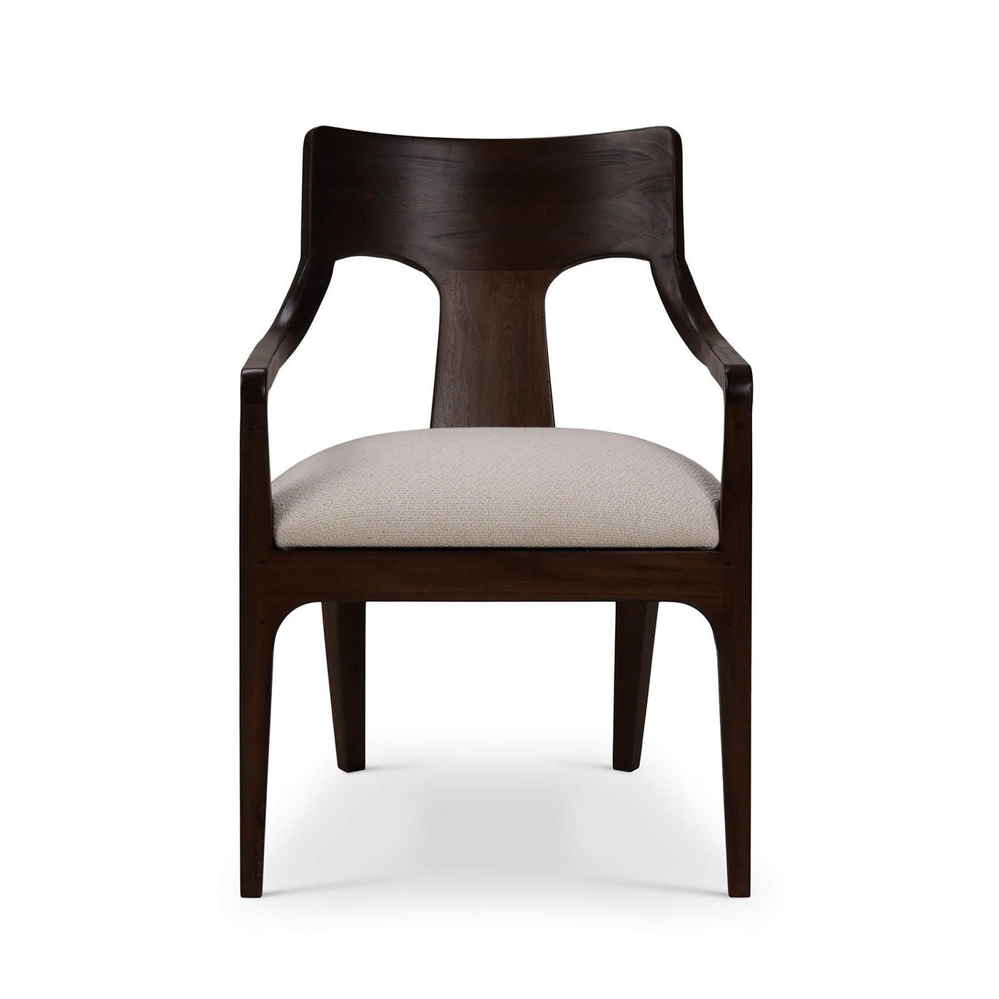 Front view of mid-century dining armchair.