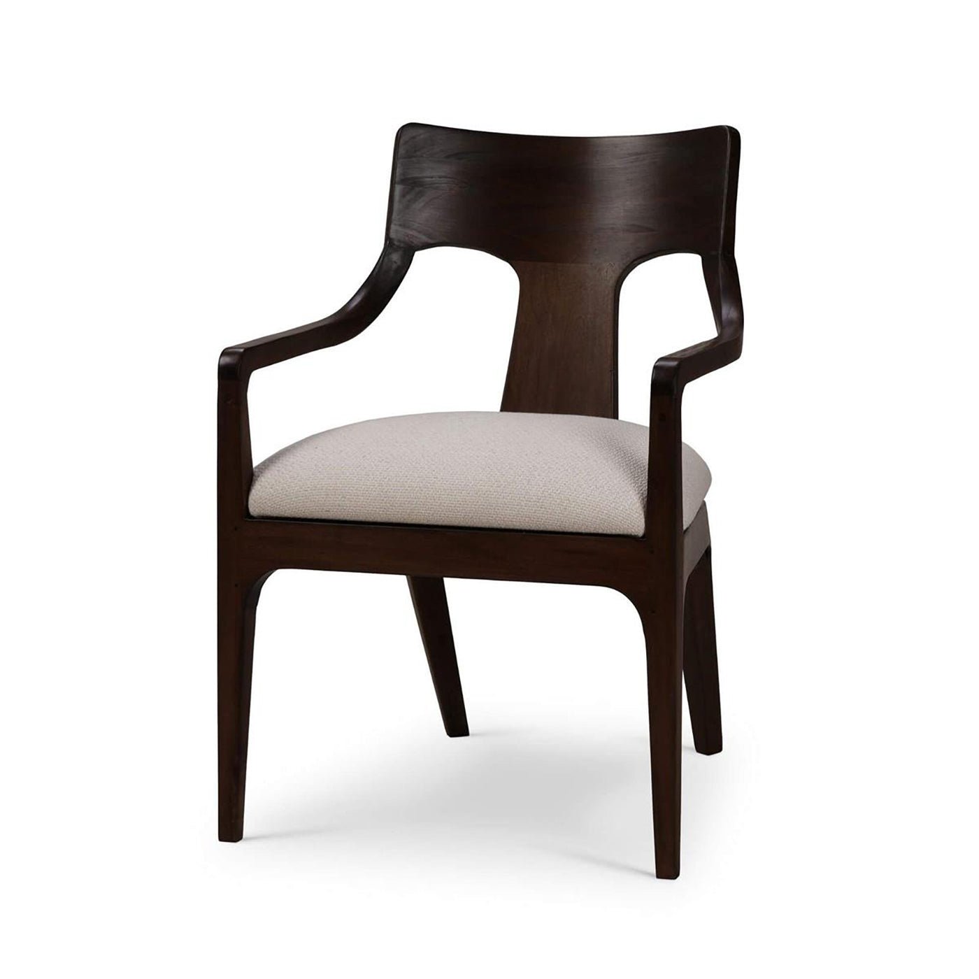 Mid-century dining armchair front view walnut finish.