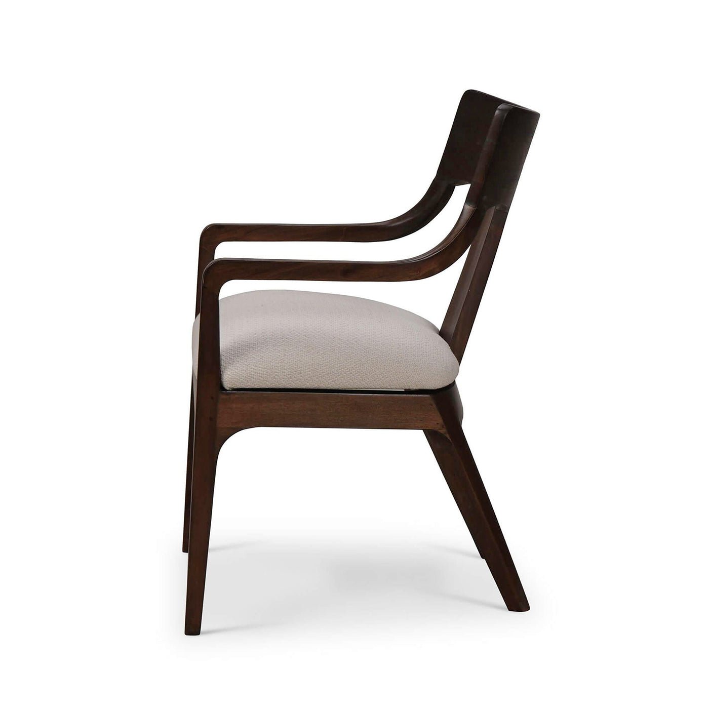 Side view of mid-century dining armchair.