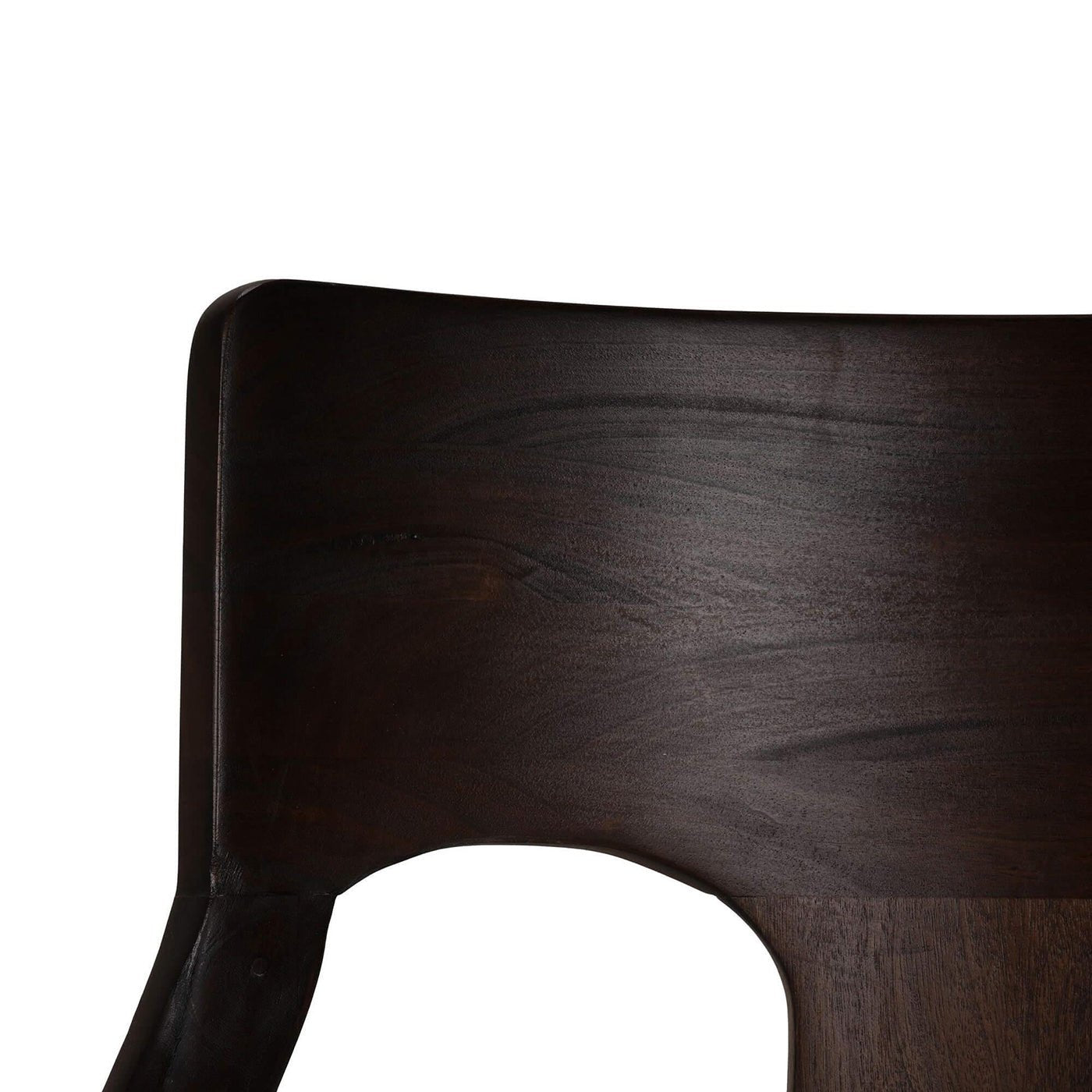 Close-up of wooden backrest on dining armchair.