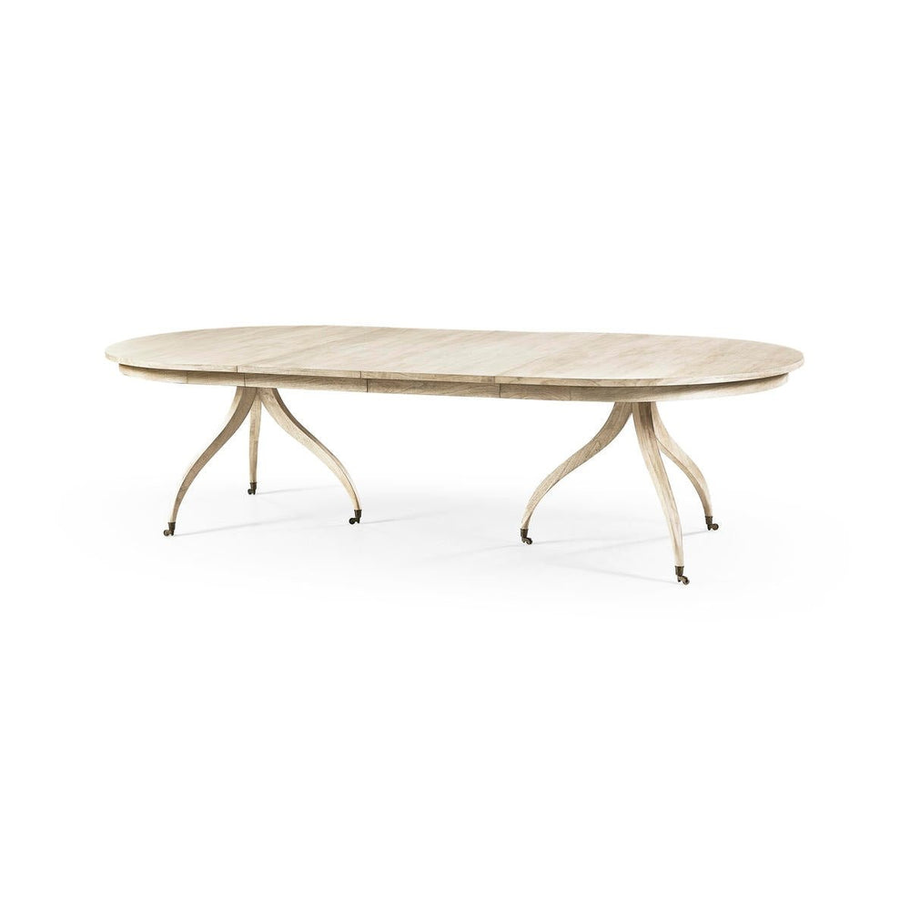 Mid-century extendable dining table on white background.