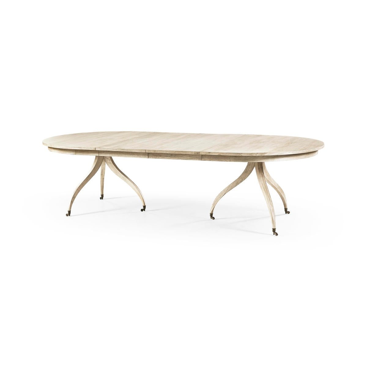 Mid-century extendable dining table on white background.