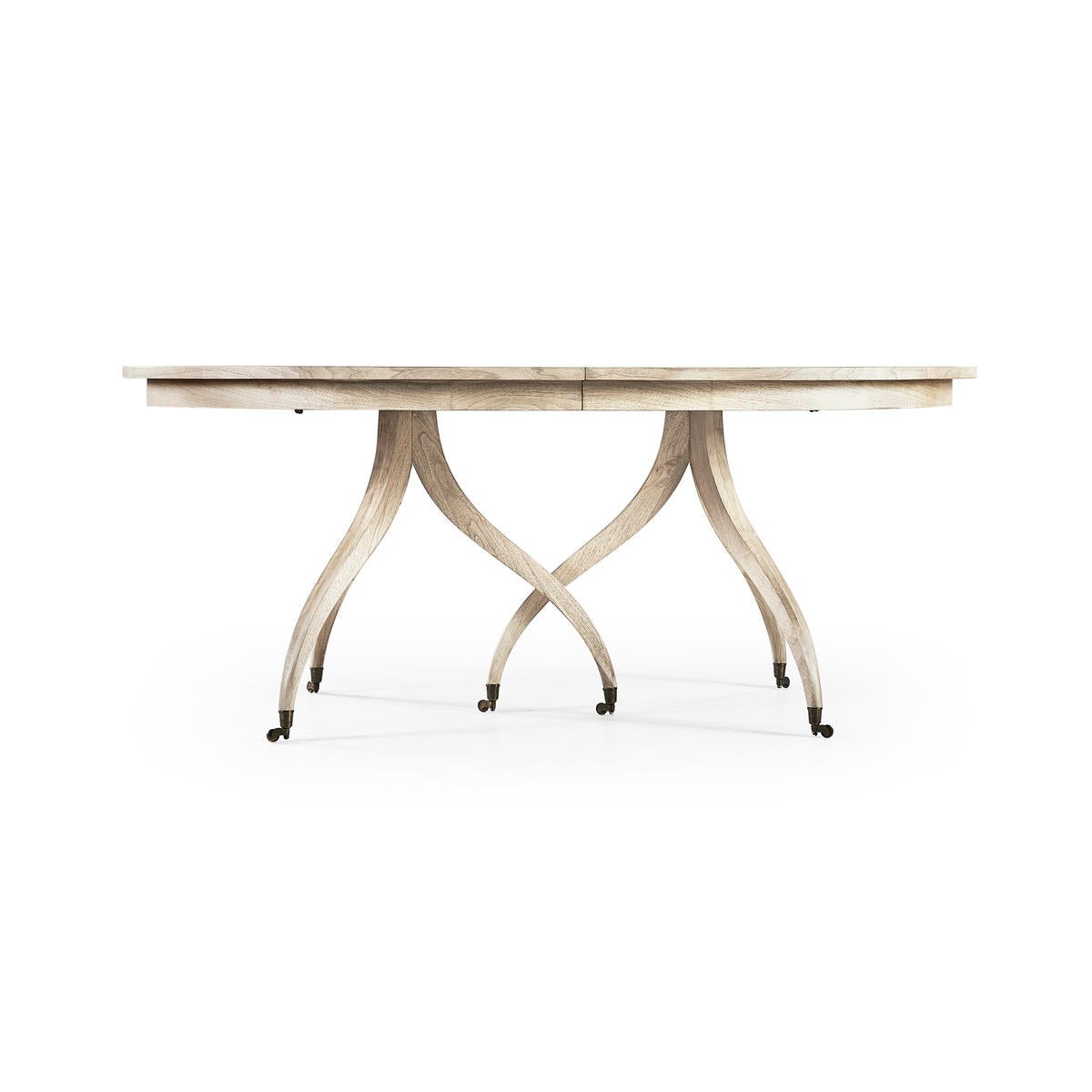 Side view of extendable dining table, wooden legs.