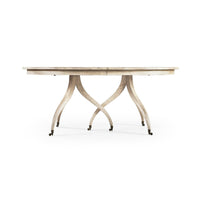 Side view of extendable dining table, wooden legs.