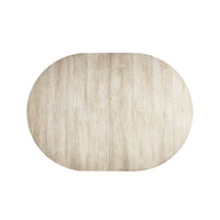 Top view of oval dining table, wood texture.