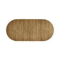 Top view of extended dining table, elongated wooden design.