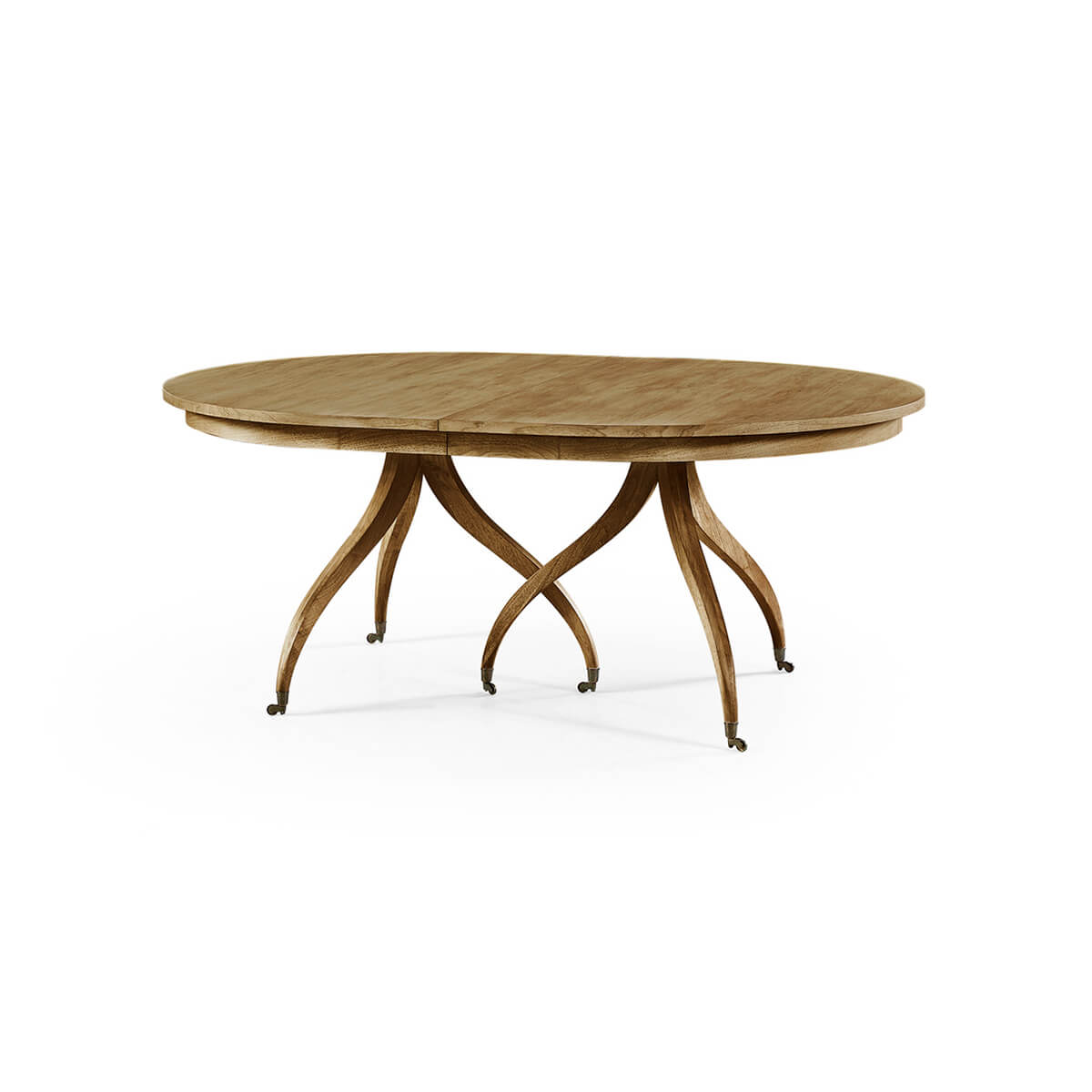 Oval wooden dining table, non-extended view, with curved legs.