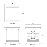 Mid-century white accent table dimensions diagram.