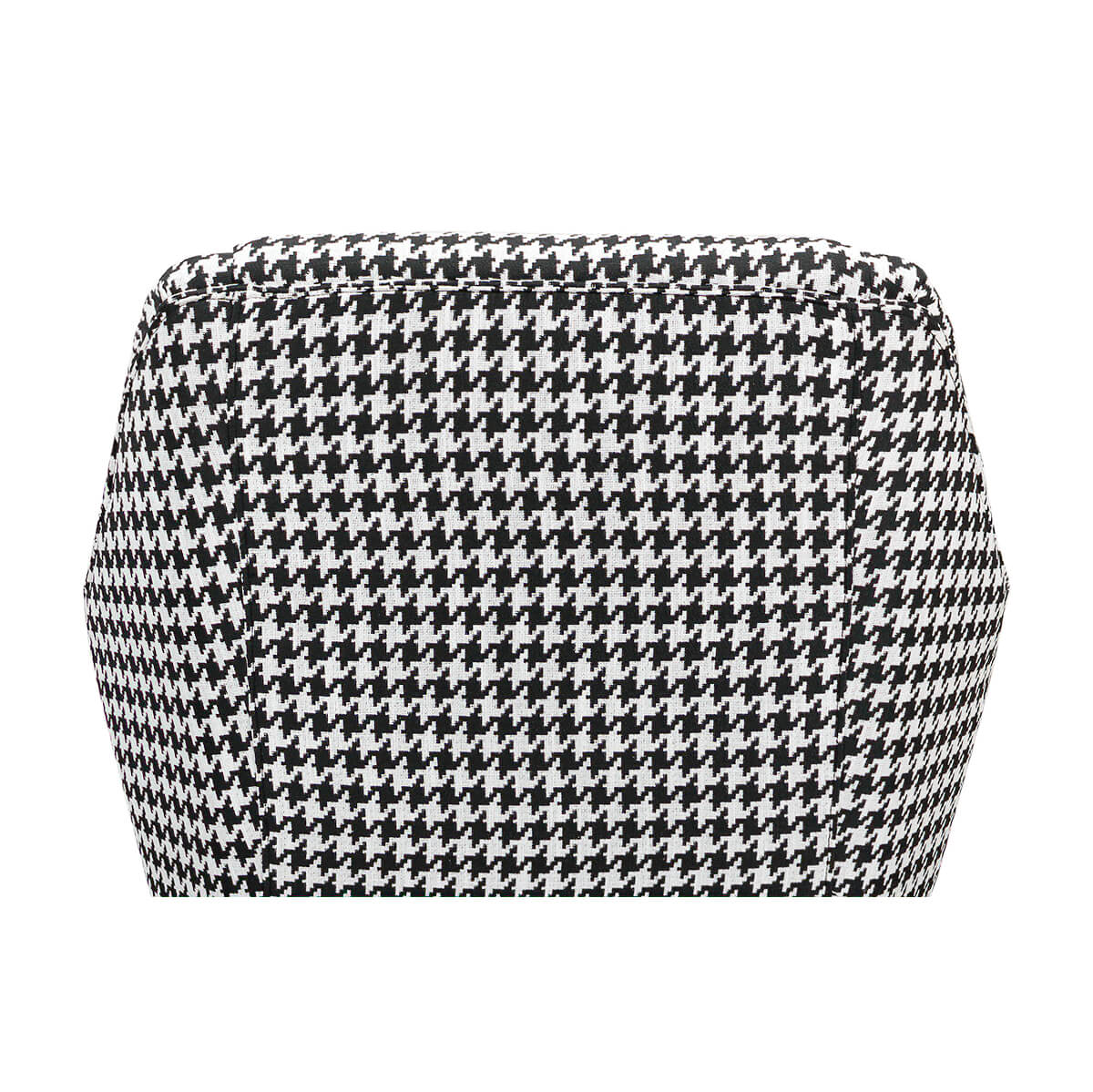Top of mid-century houndstooth armchair, back view.