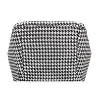 Top of mid-century houndstooth armchair, back view.