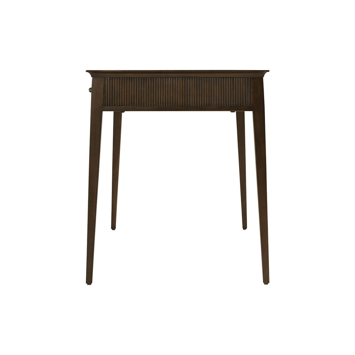 Side view of mid-century inspired writing desk.