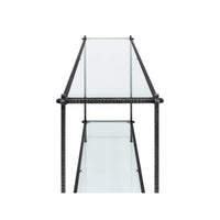 Back view of console table, glass and iron.