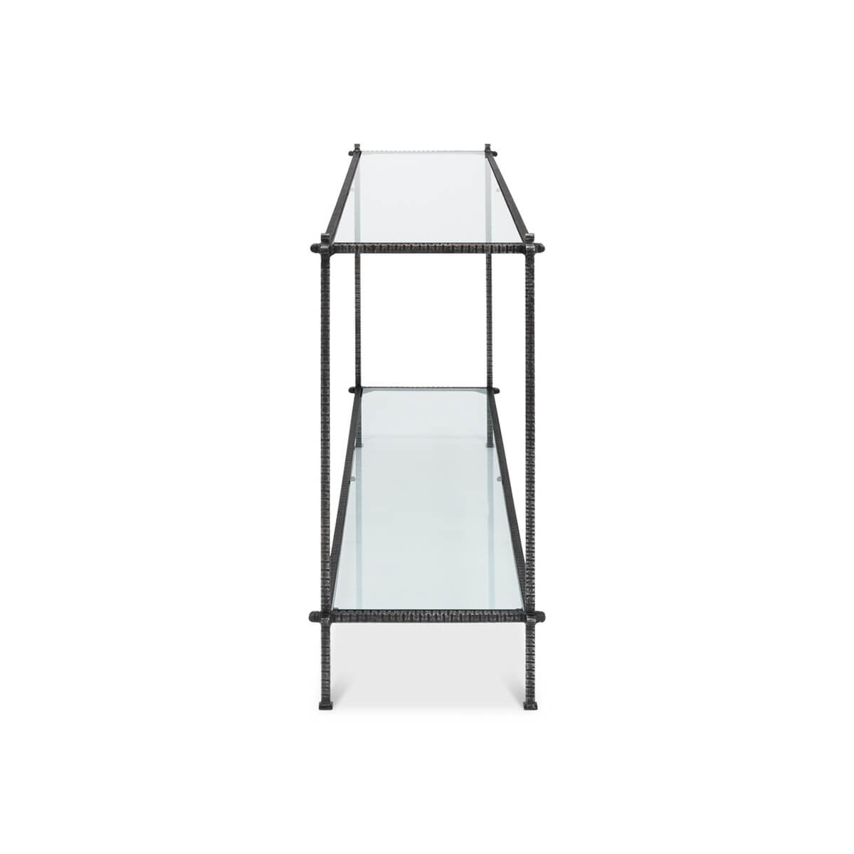 Side view of console table, showing structure.