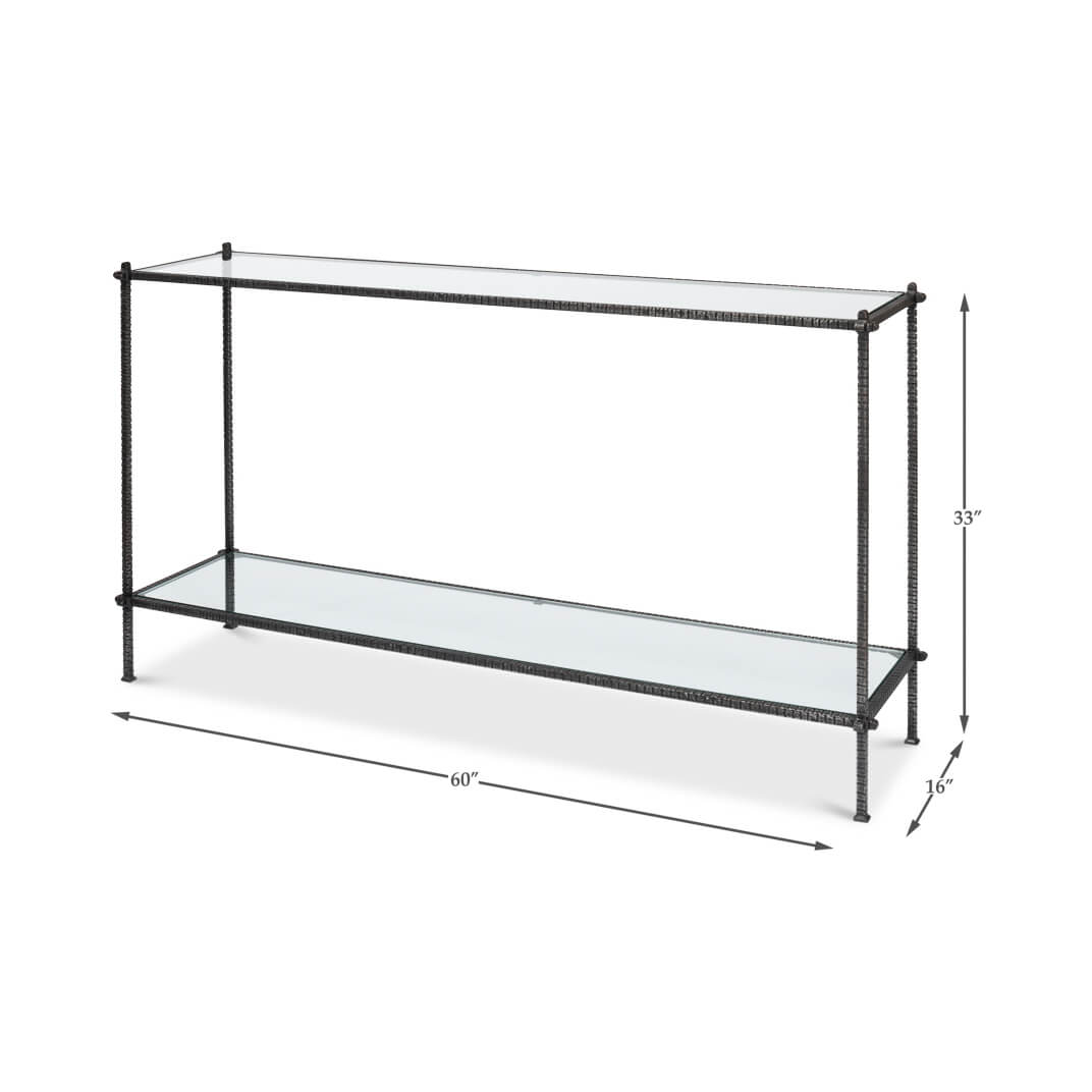 Dimensions of mid-century iron and glass console table.