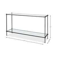 Dimensions of mid-century iron and glass console table.