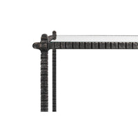 Side profile of iron and glass console table.