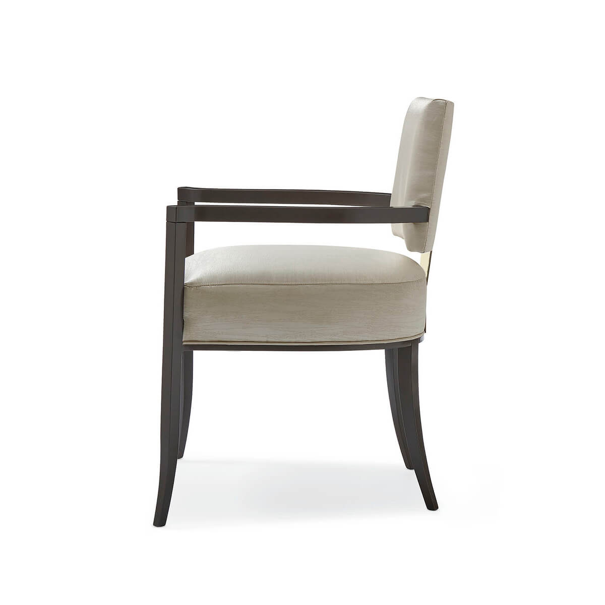 Mid Century Klismos dining armchair, left side view.