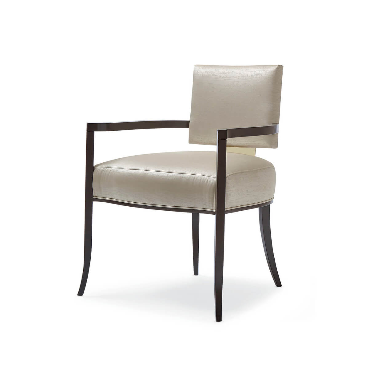 Mid Century Klismos dining armchair, front left view.