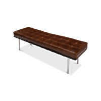Angled view of mid century leather bench top.