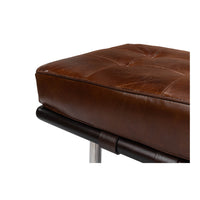Corner detail showing leather and construction of bench.