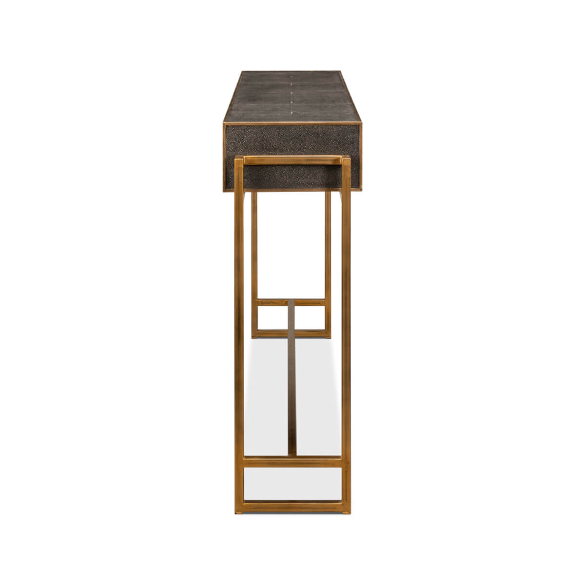 Console table, side view showing leg design.
