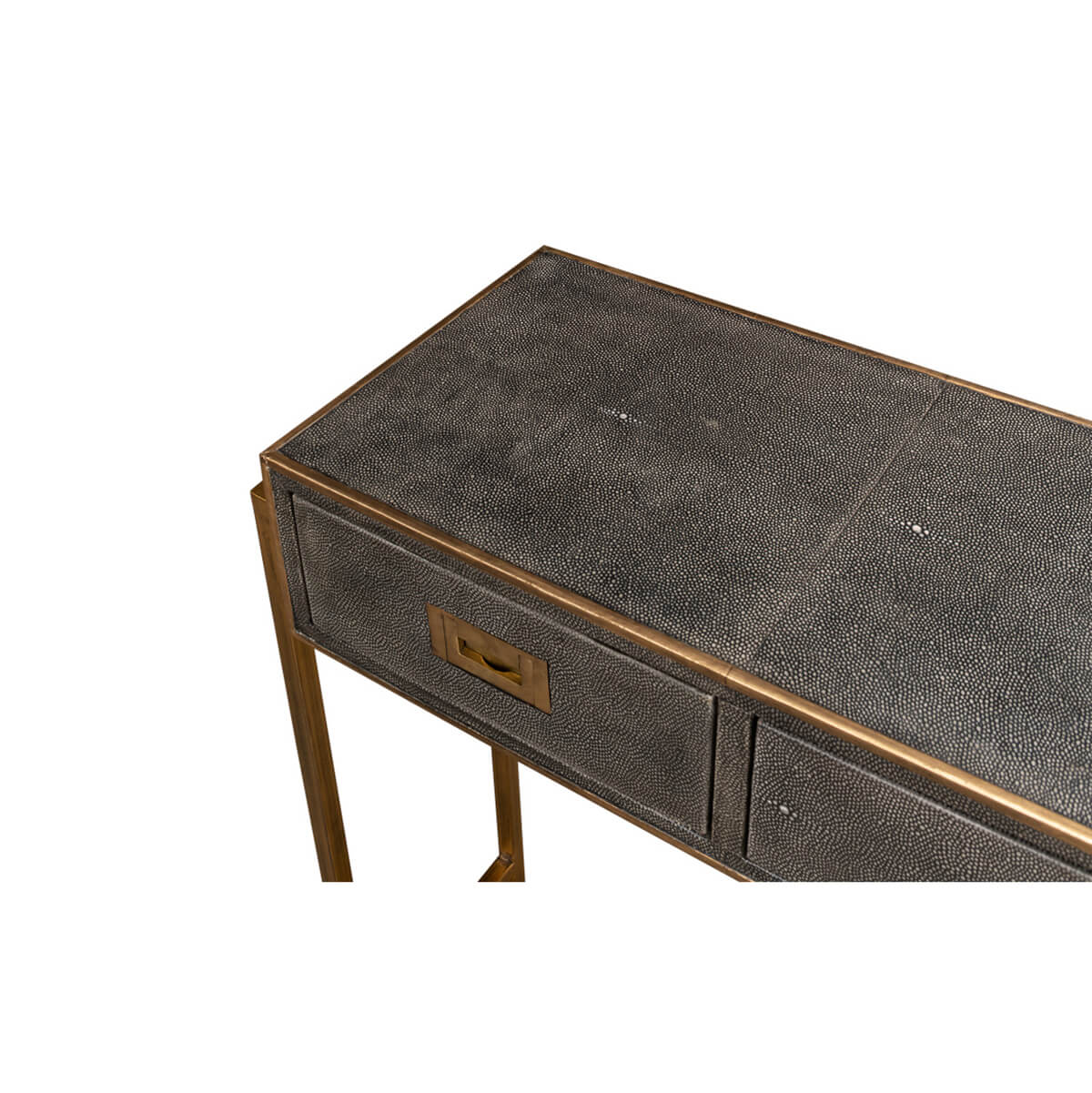 Close-up of console table corner and texture.