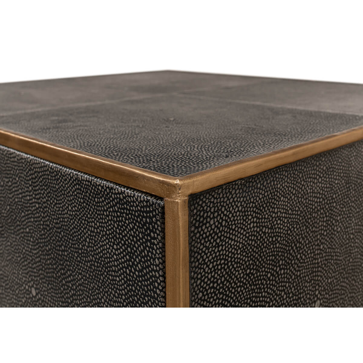 Close-up corner and texture gray leather side table