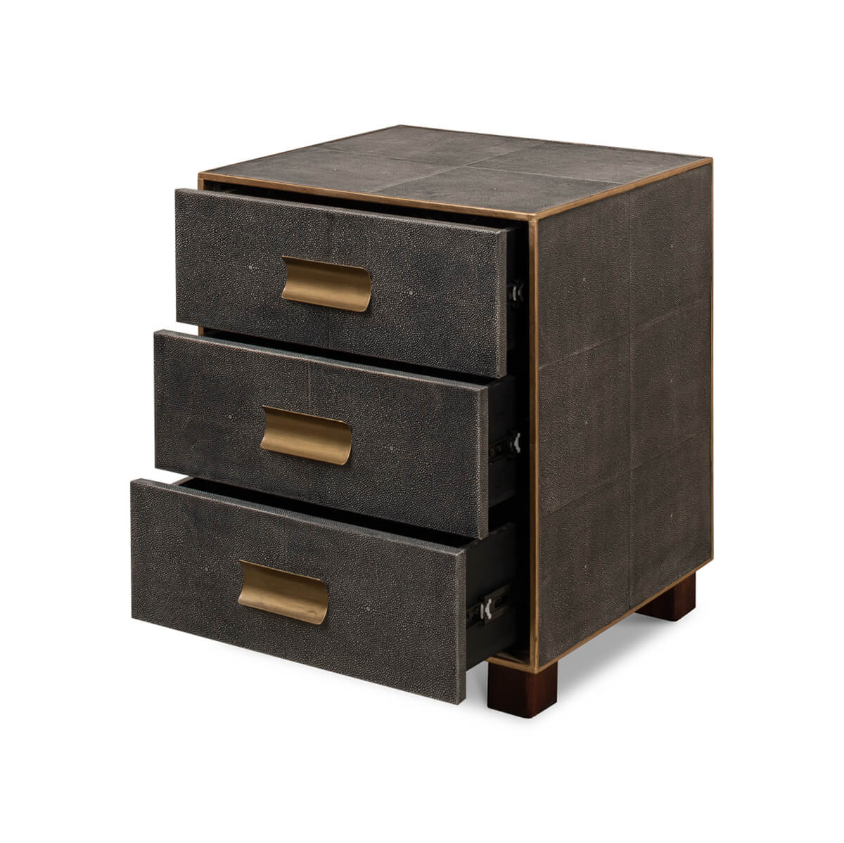 Open drawer view leather side table mid-century style