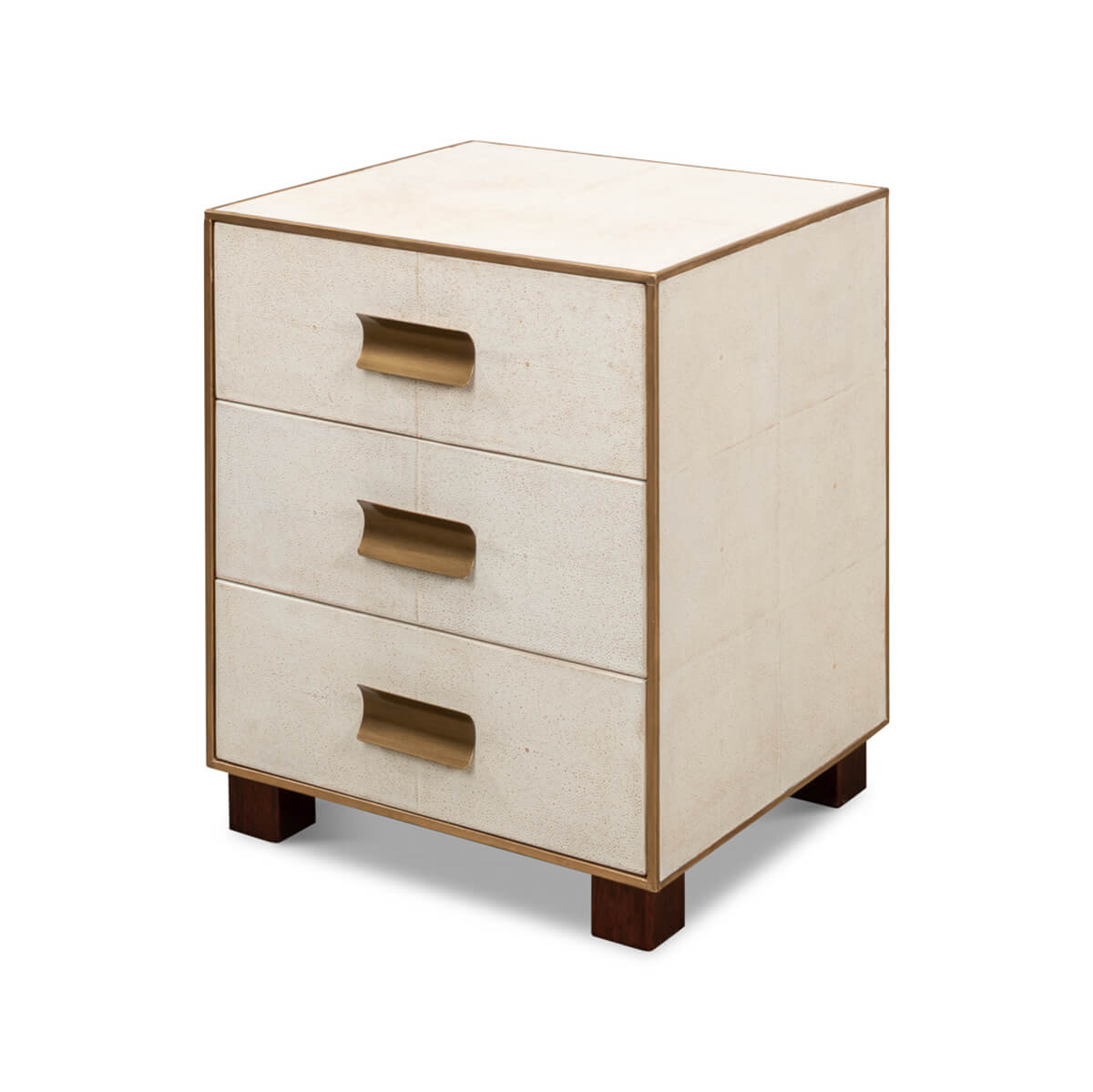 Mid-century leather side table, angled view.