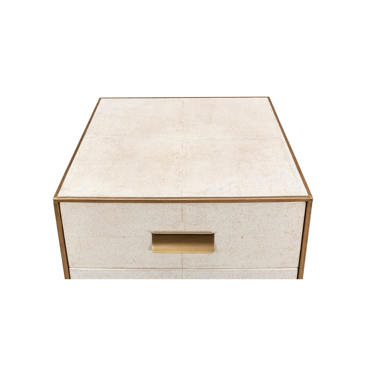 Top view of leather side table surface.
