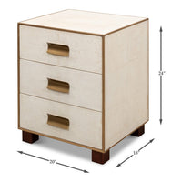 Dimensions and overall view of leather side table.