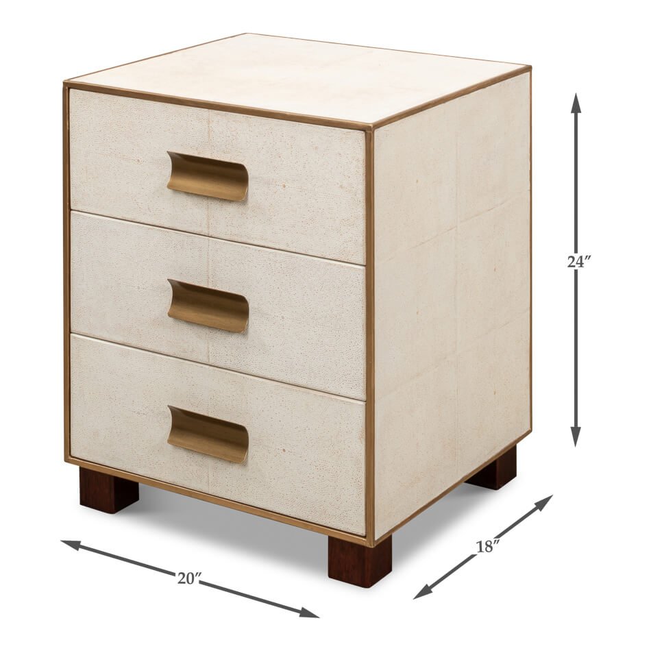 Dimensions and overall view of leather side table.