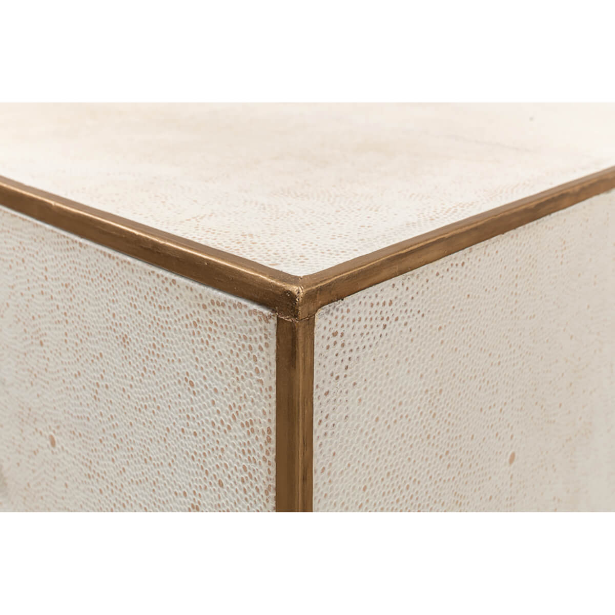 Corner detail of mid-century leather side table.