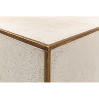 Corner detail of mid-century leather side table.