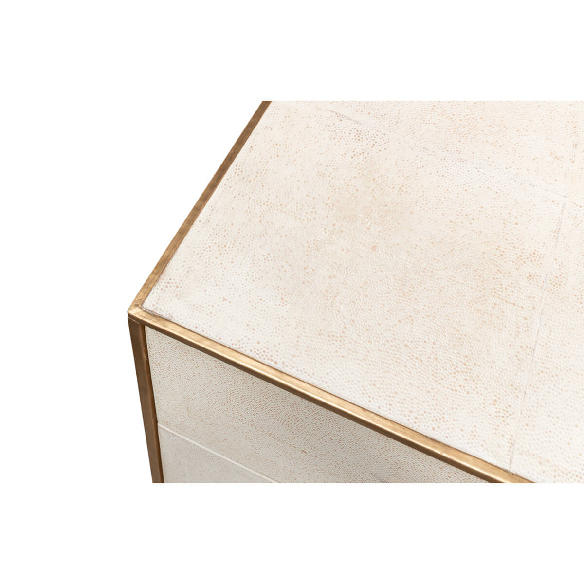 Top corner detail of leather side table surface.
