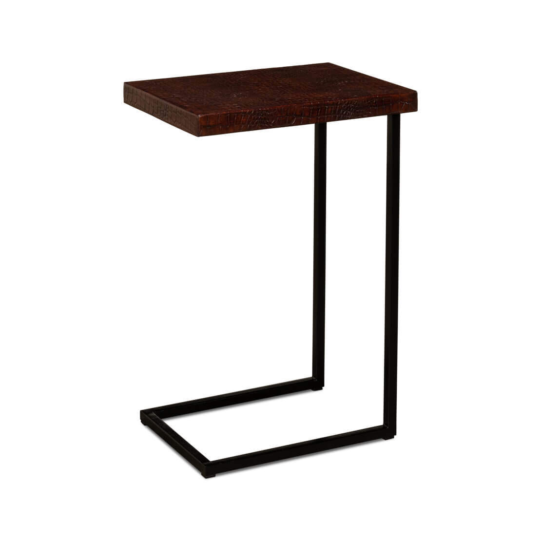 Dark wood accent table, angled view.