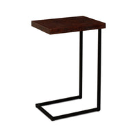 Dark wood accent table, angled view.