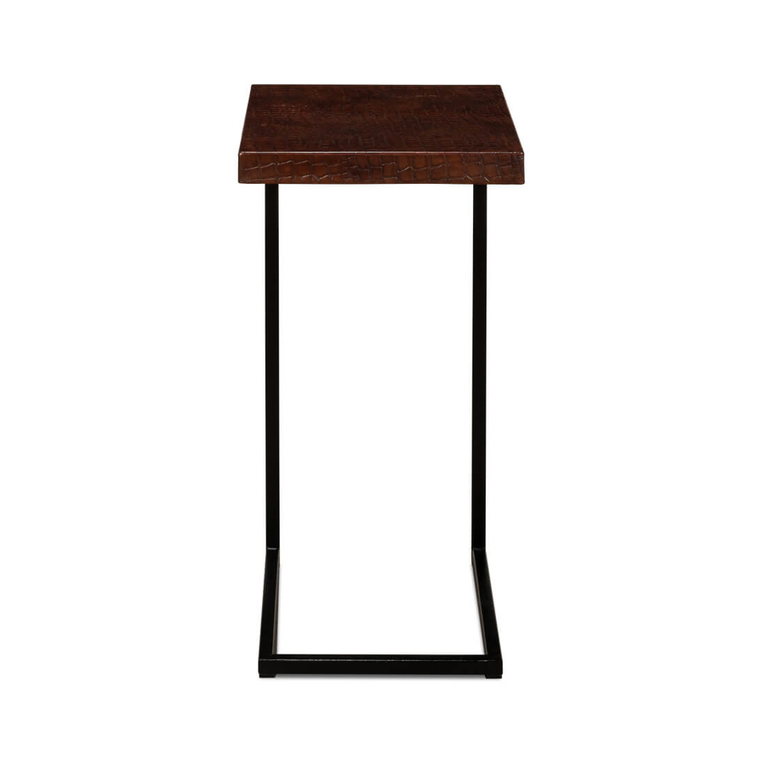 Front view of dark wood accent table.