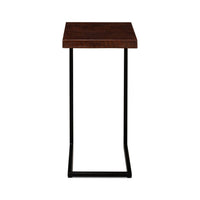 Front view of dark wood accent table.