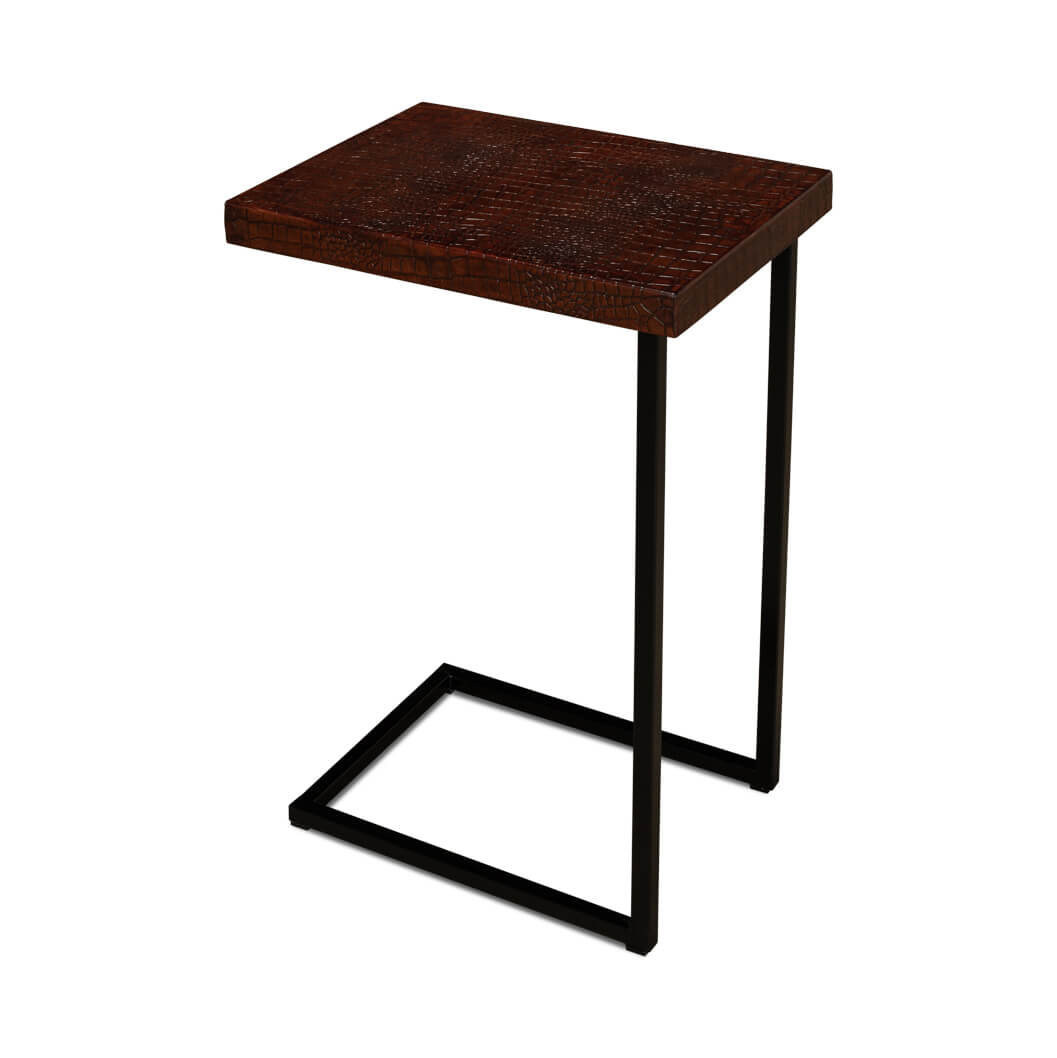 Angled view, metal frame accent table.
