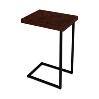 Angled view, metal frame accent table.