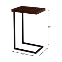 Dimensions display, mid-century leather top accent table.