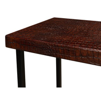 Edge detail, textured brown accent table top.