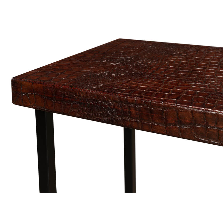 Edge detail, textured brown accent table top.