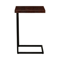Side view, brown top accent table.