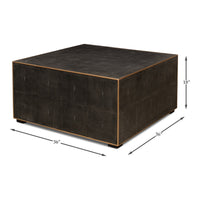 Square leather coffee table, with dimensions.