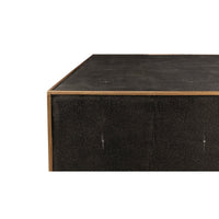 Square leather coffee table, side edge detail.